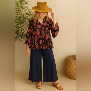 Anthropologie Jaas. Boho floral ruffle top Xs ptp 17” l 26”